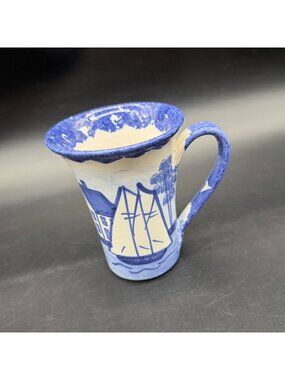 Sailboat Nautical Mug Maine Shard Dover Fox Croft Pottery Hand Painted Blue